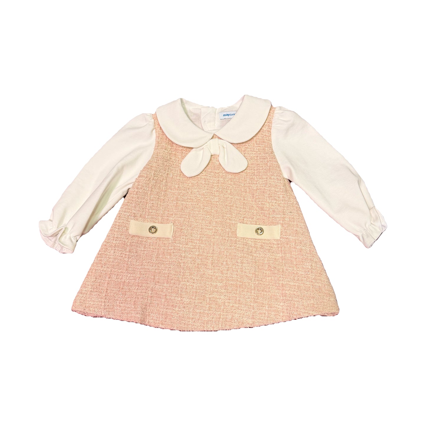 Mayoral Baby Mixed Fabric Dress in Pink Tweed