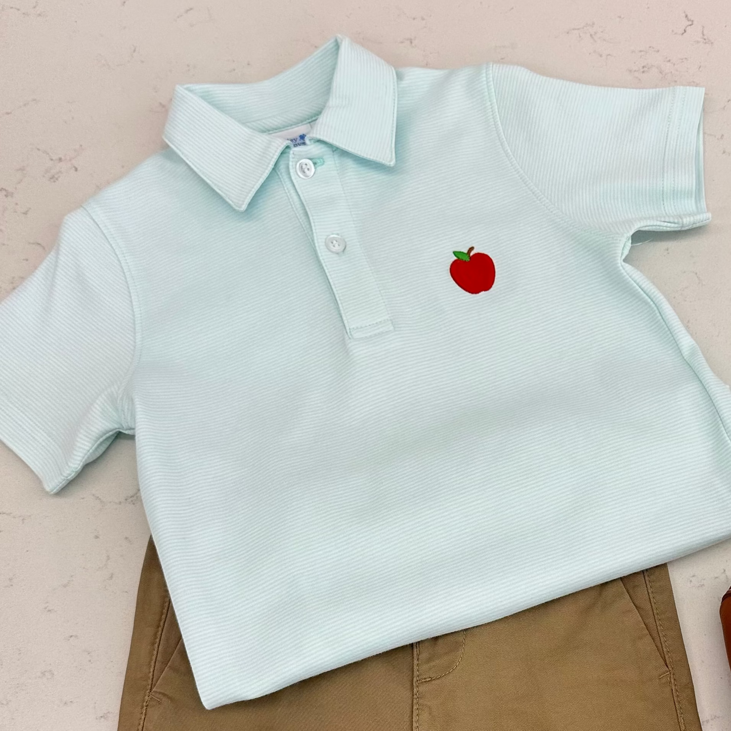 Bailey Boys Apple Embroidered Knit Microstripe Polo