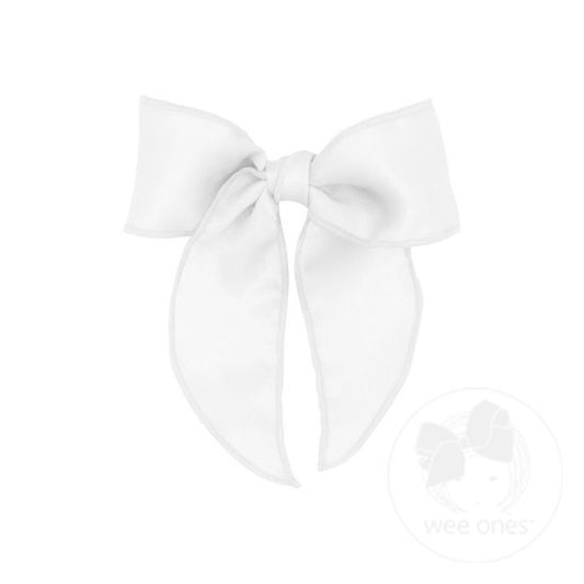 Wee Ones White Satin Bowtie with Twisted Warp and Whimsy Tails