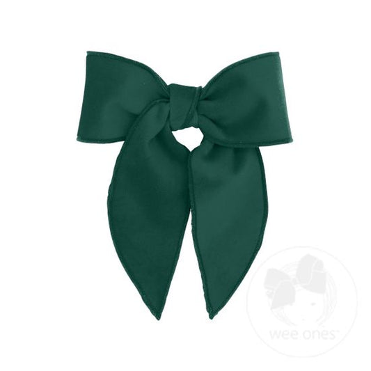 Wee Ones Forest Green Velvet Bow with Twisted Warp and Whimsy Tails