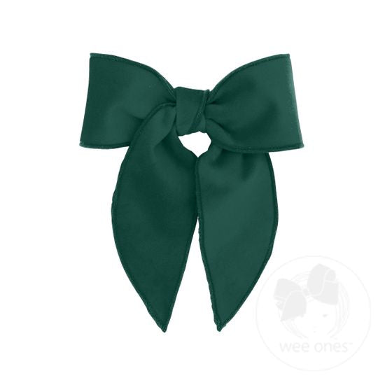 Wee Ones Forest Green Velvet Bow with Twisted Warp and Whimsy Tails