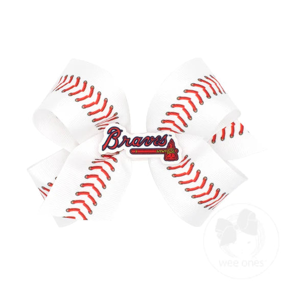 Wee Ones Atlanta Braves Baseball Print Medium Bow w Badge