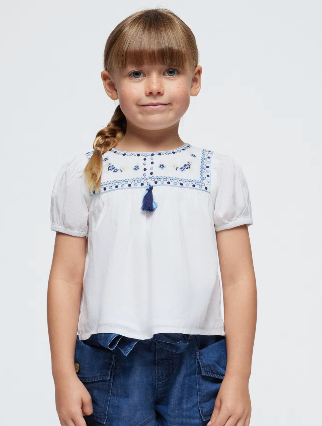 Mayoral Girl White with Blue Detail Top