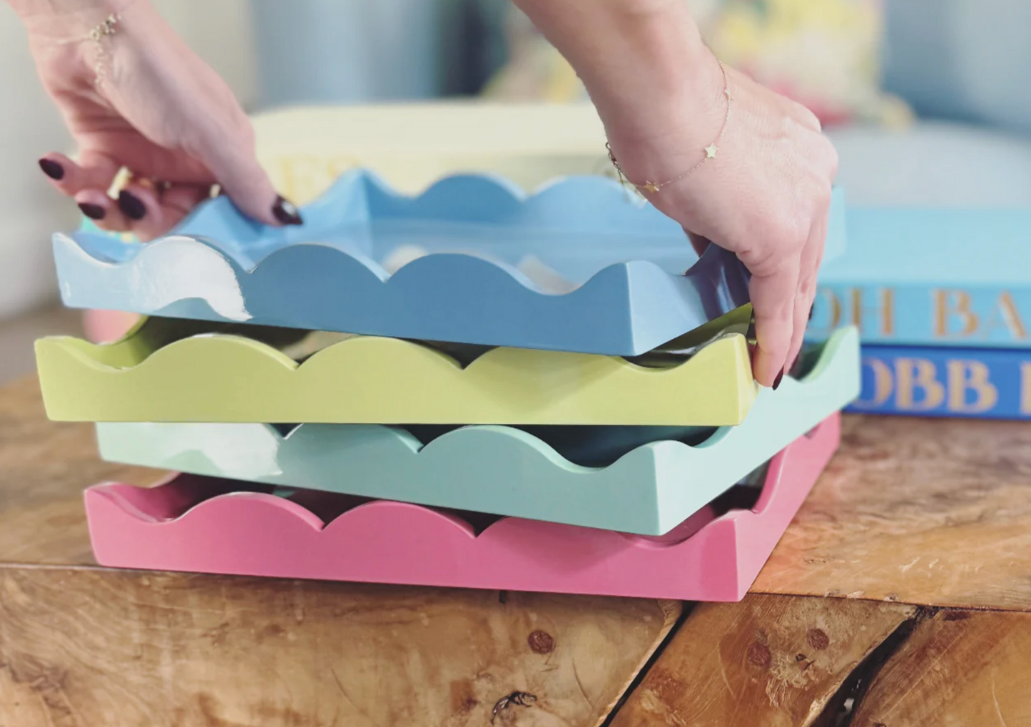 Serendipity Book Topper Lacquer Tray- Scalloped