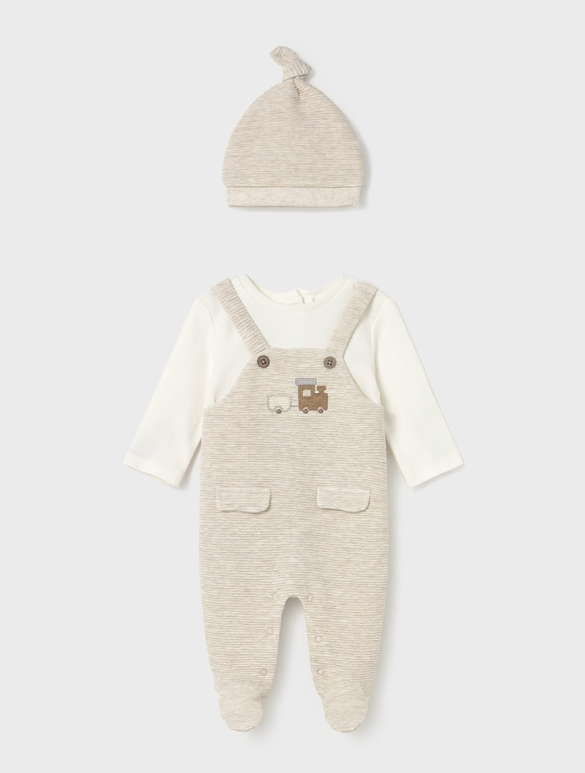 Mayoral Baby Train Onesie with Hat