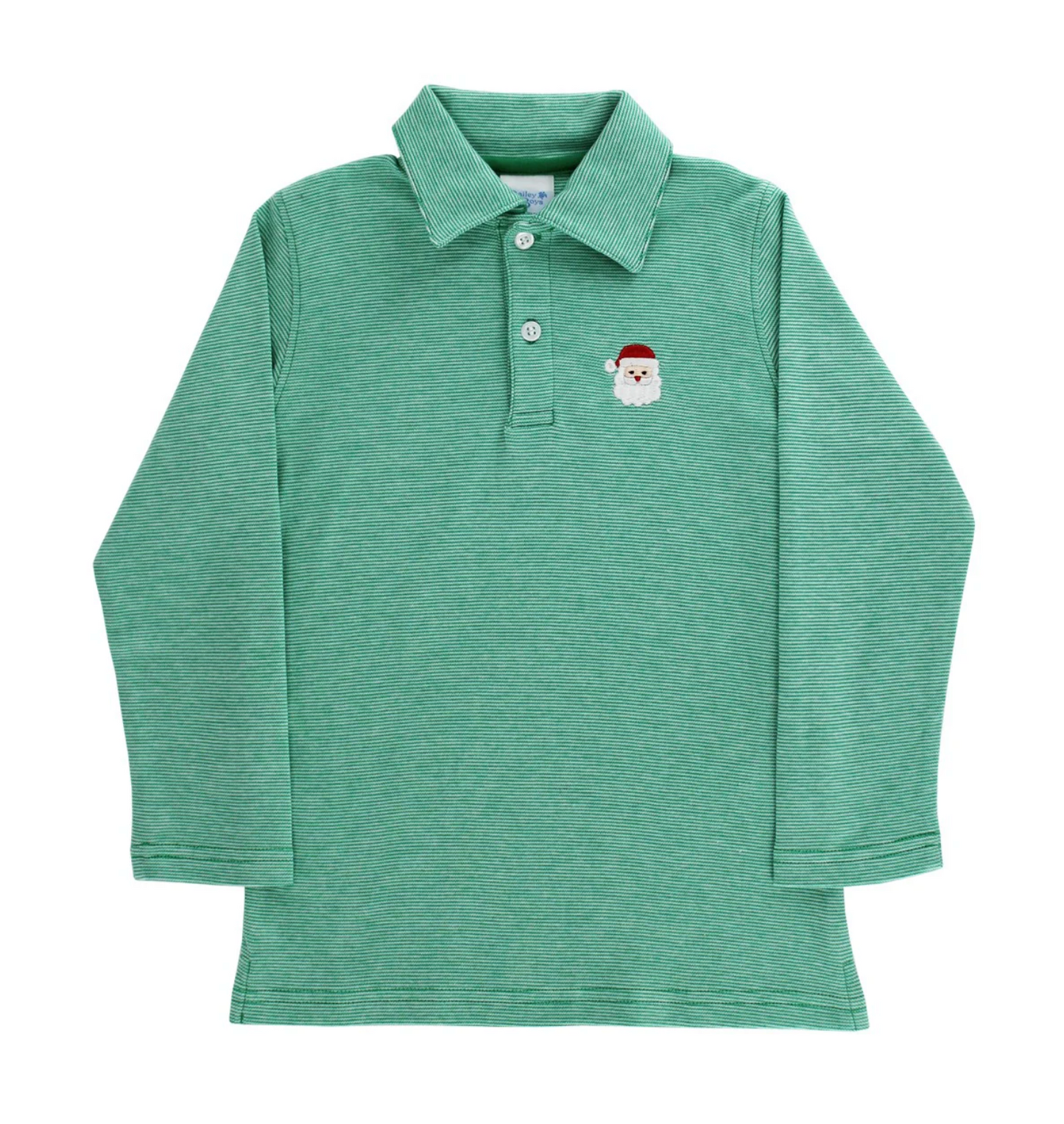 Bailey Boys Santa Embroidered Knit Microstripe Polo