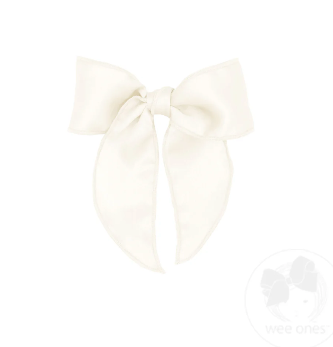 Wee Ones Off White Satin Bowtie with Twisted Wrap and Whimsy Tails
