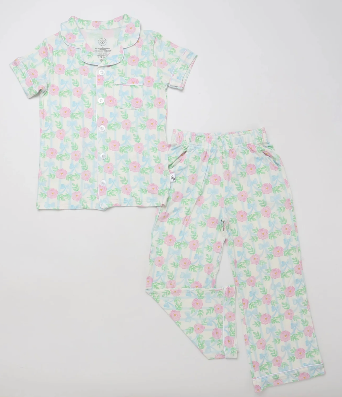 Benji & Bru Ribbons and Roses 2 Piece Button Up Pajamas