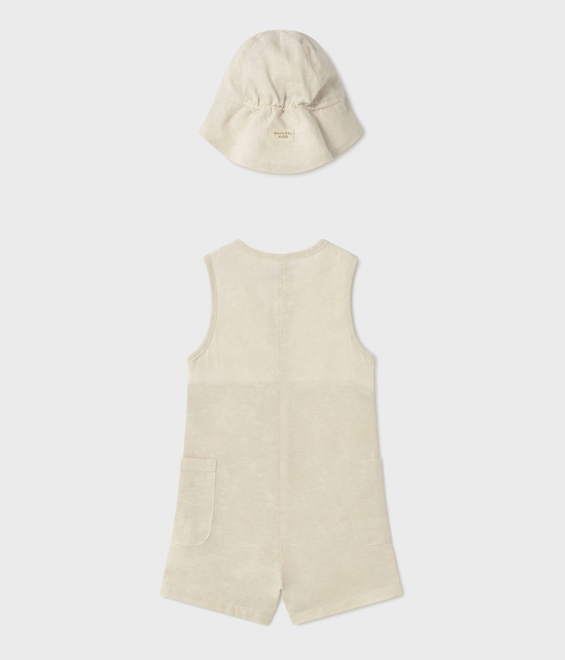 Mayoral Baby Natural Linen Romper w Bucket Hat