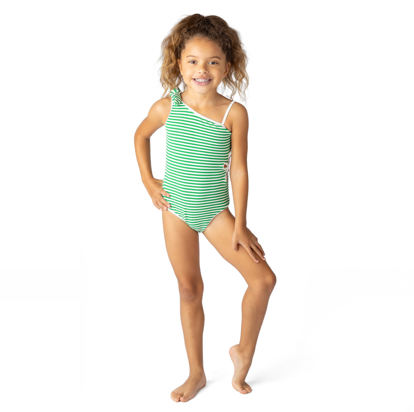 Shade Critters Green Stripe Ribbed Daisy Cut Out One Piece Swimsuit