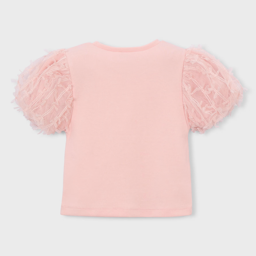 Mayoral Girl Pink Blossom Tulle Sleeve Shirt