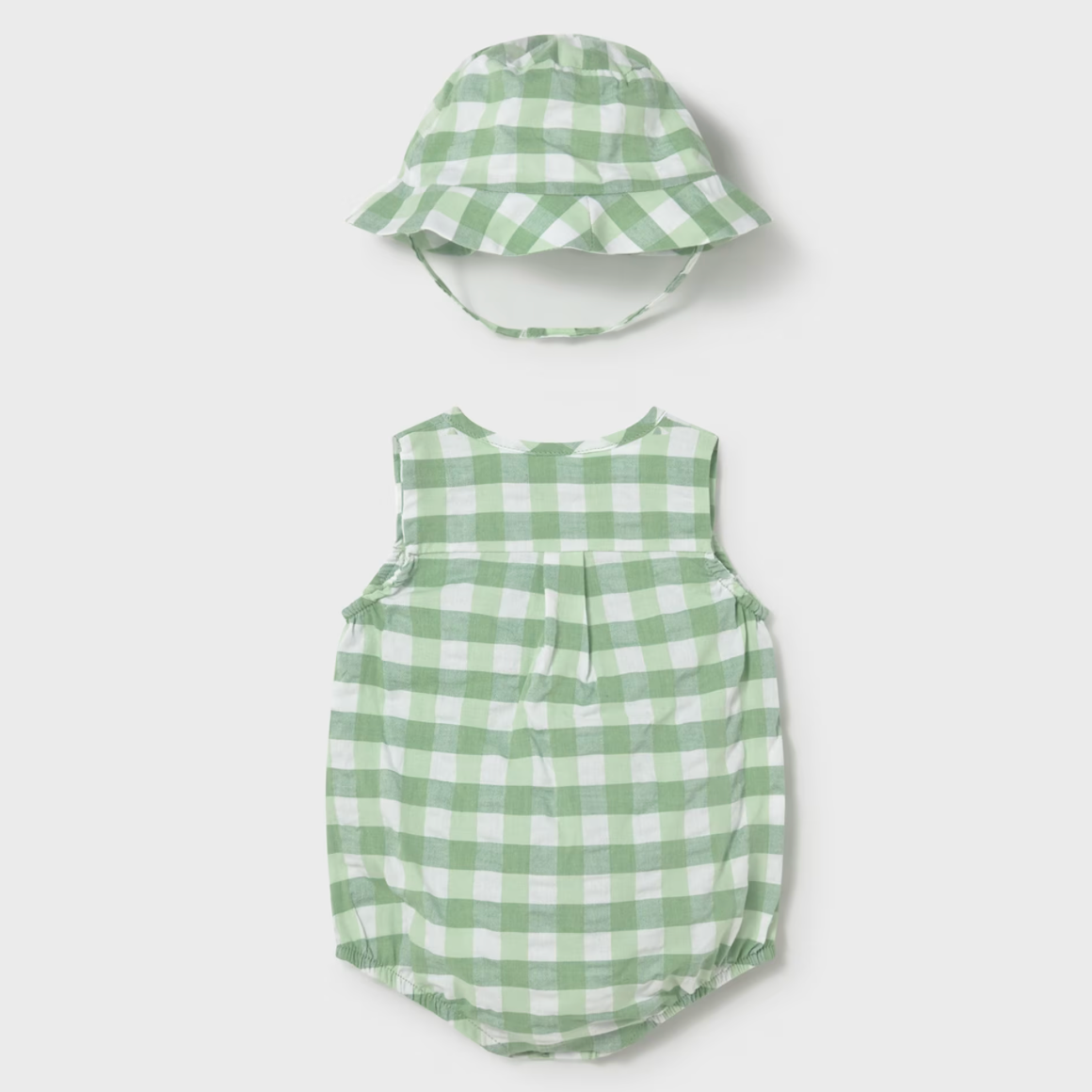 Mayoral Baby Boy Green Gingham Bubble with Hat