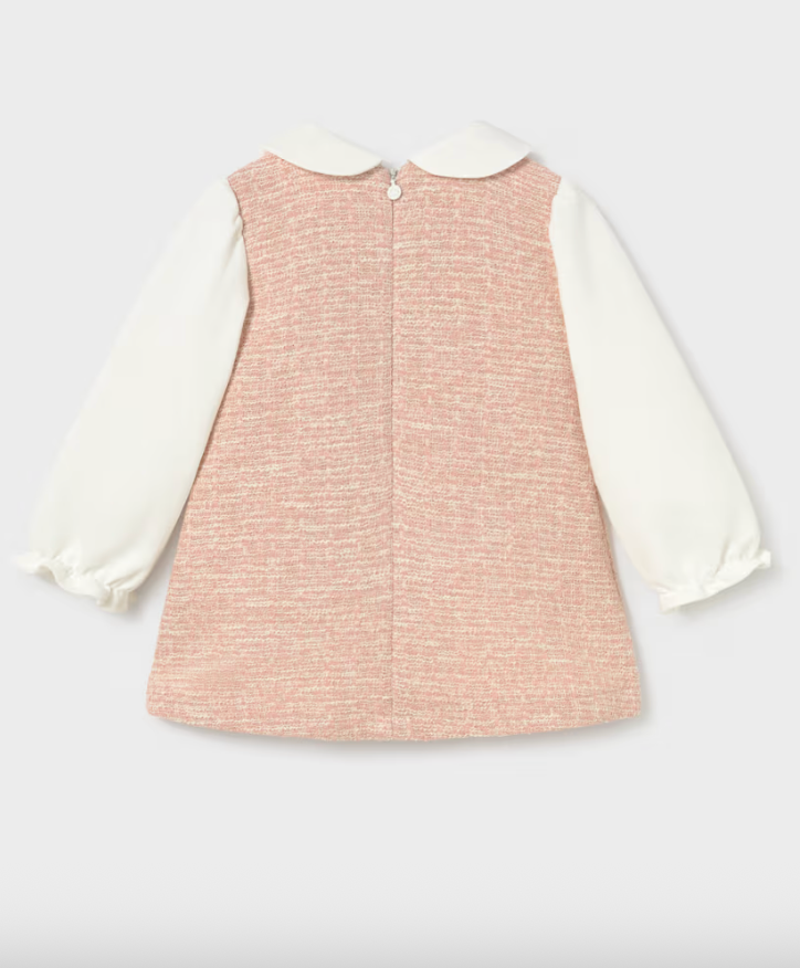 Mayoral Baby Mixed Fabric Dress in Pink Tweed
