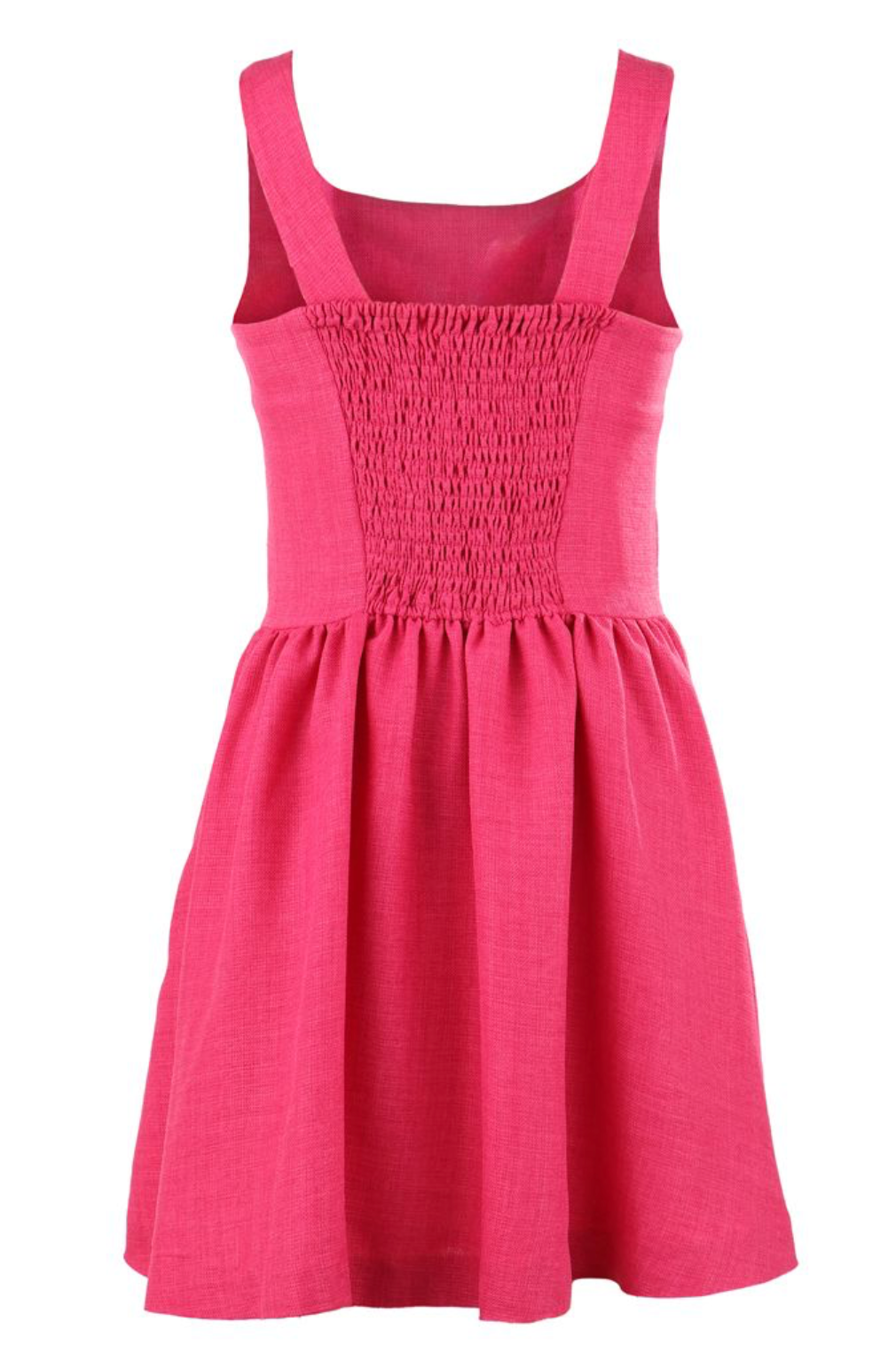 Girls Gabby Willow Fuchsia Pleated Dress with smocked back, soft pleats, and side pockets, made from lightweight polyester.