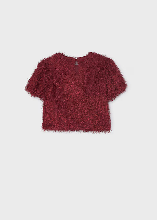 Mayoral Tween Maroon Fringe Top