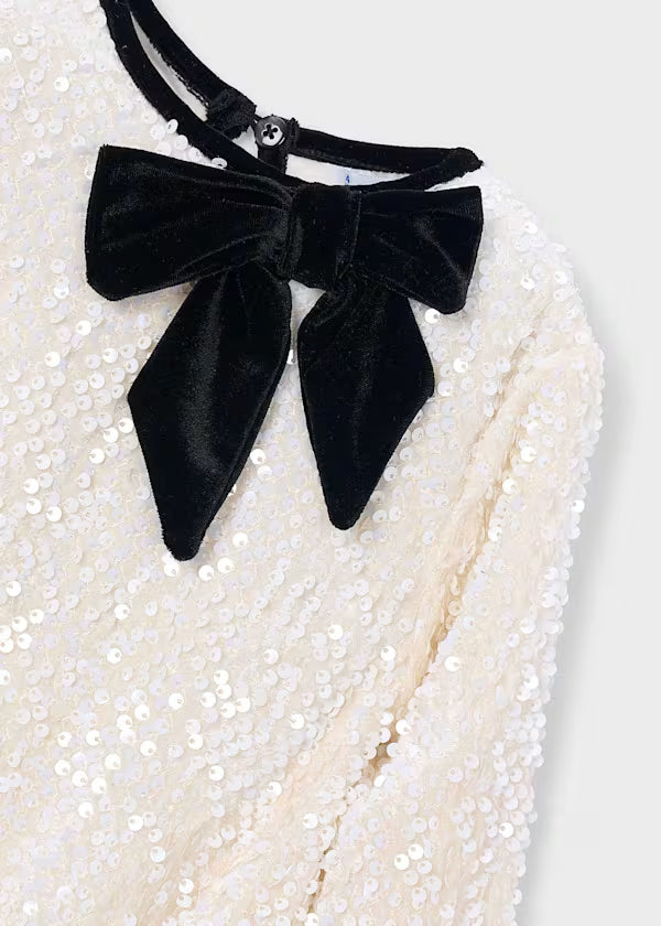 Mayoral Girl Sequin Dress with Velvet Bow