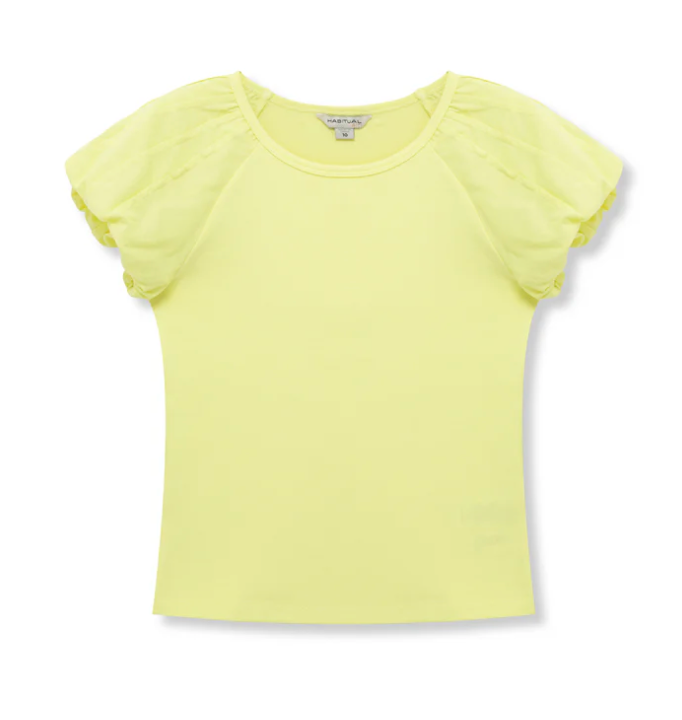 Habitual Girl Brianna top with tucked puff sleeves in soft cotton-spandex blend.