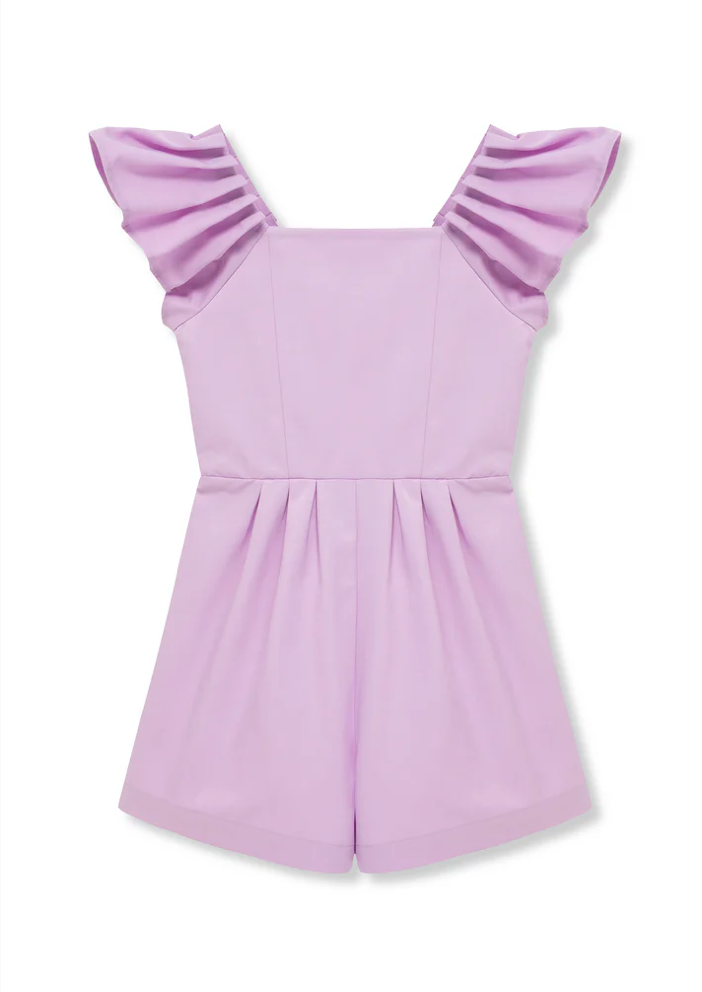 Habitual Girl Lindsey lilac flutter sleeve romper with elastic waist.