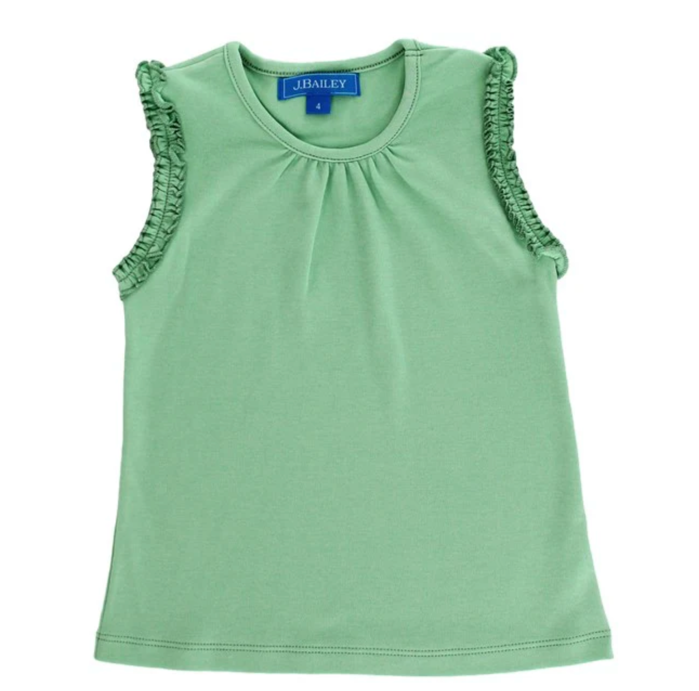 Girls J. Bailey Pink Summer Tee with ruffled sleeves and pleated front, made from 100% soft cotton.