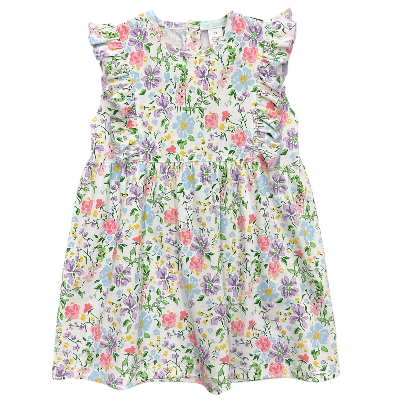 La Luna Talia Floral Dress with pastel floral print and flutter sleeves