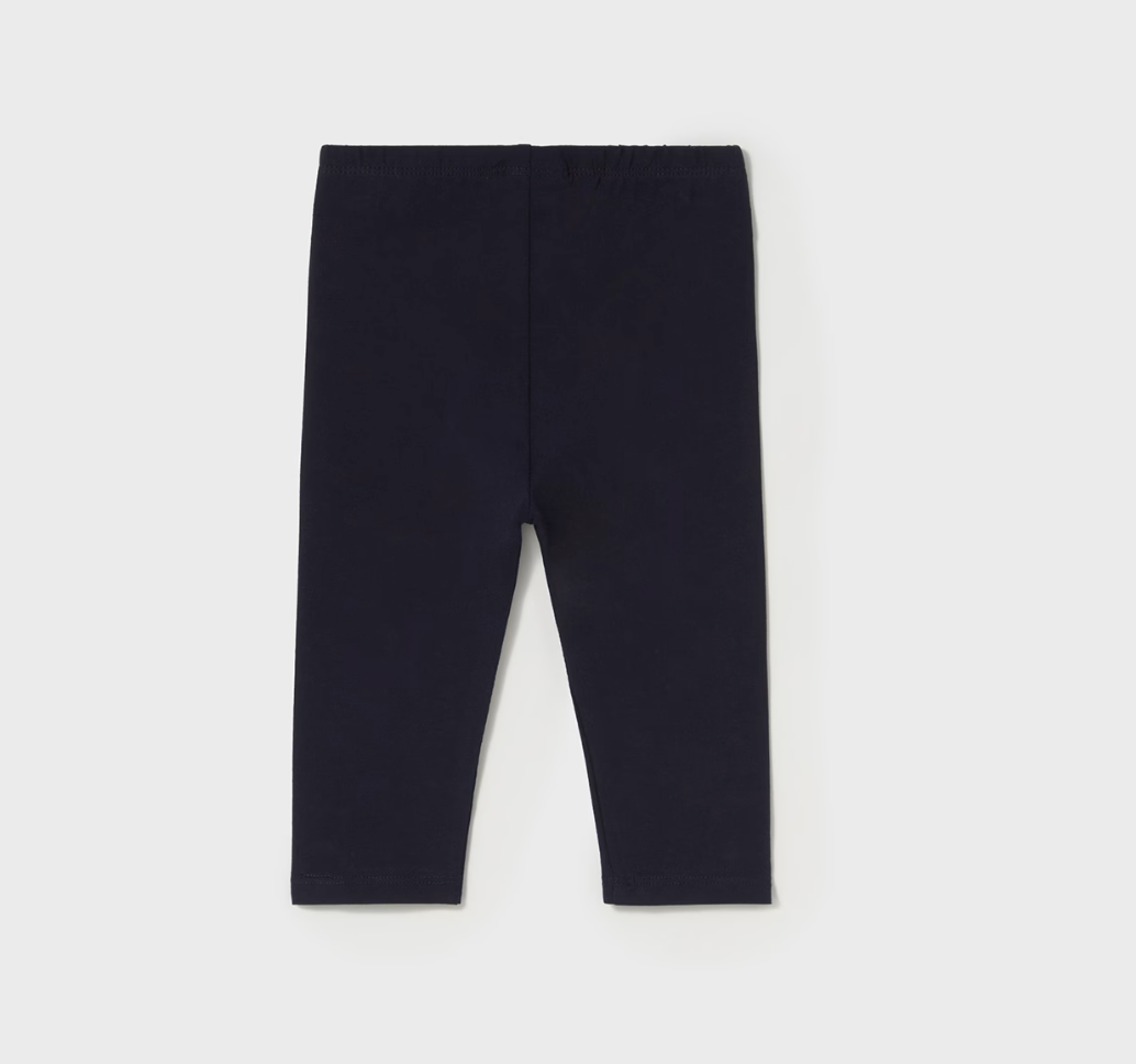 Mayoral baby girl full-length navy leggings made of soft cotton blend with elastic waistband.