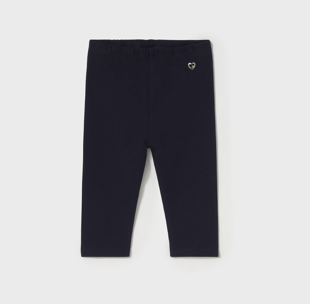 Mayoral baby girl full-length navy leggings made of soft cotton blend with elastic waistband.