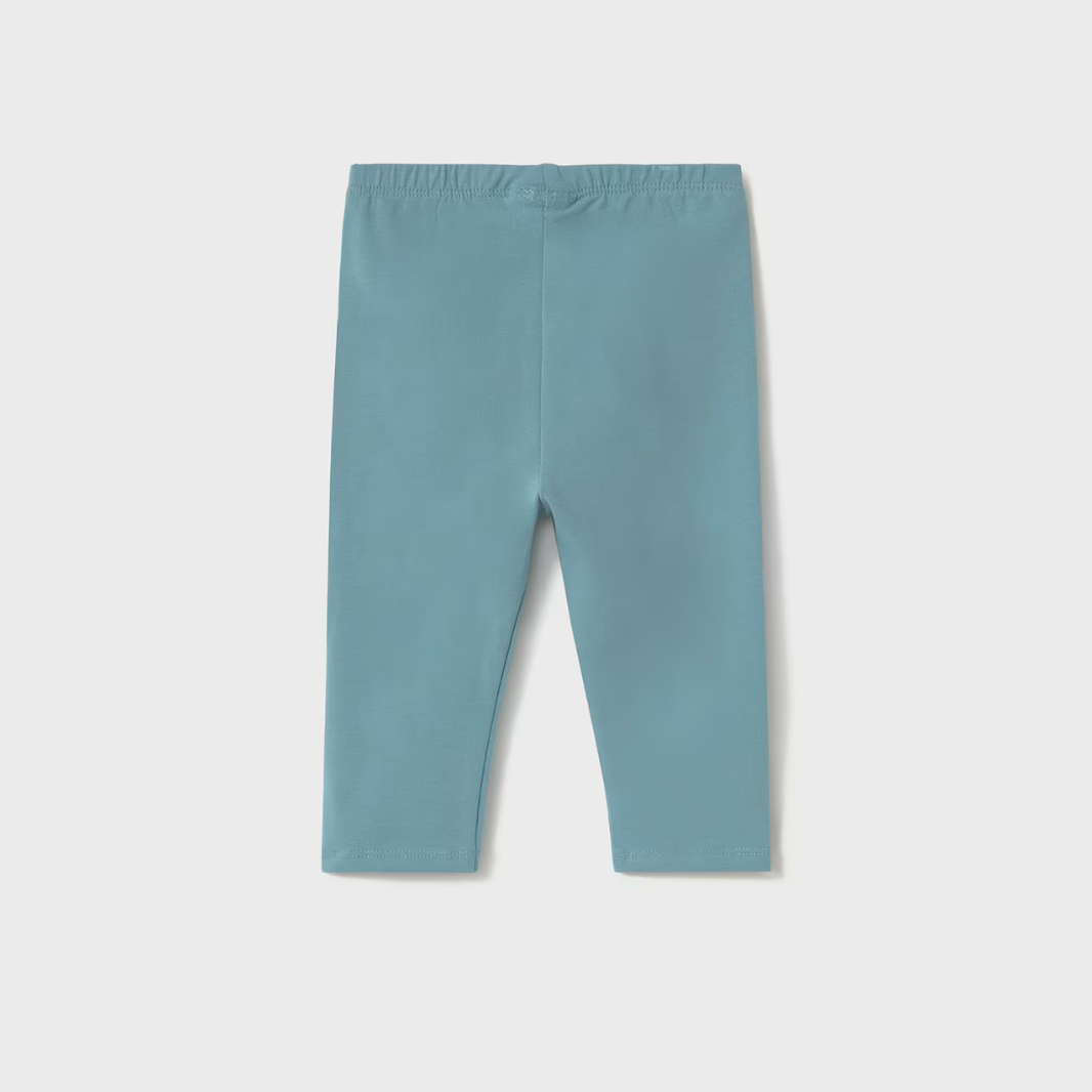 Teal baby girl leggings with elastic waistband, soft and stretchy for everyday comfort.