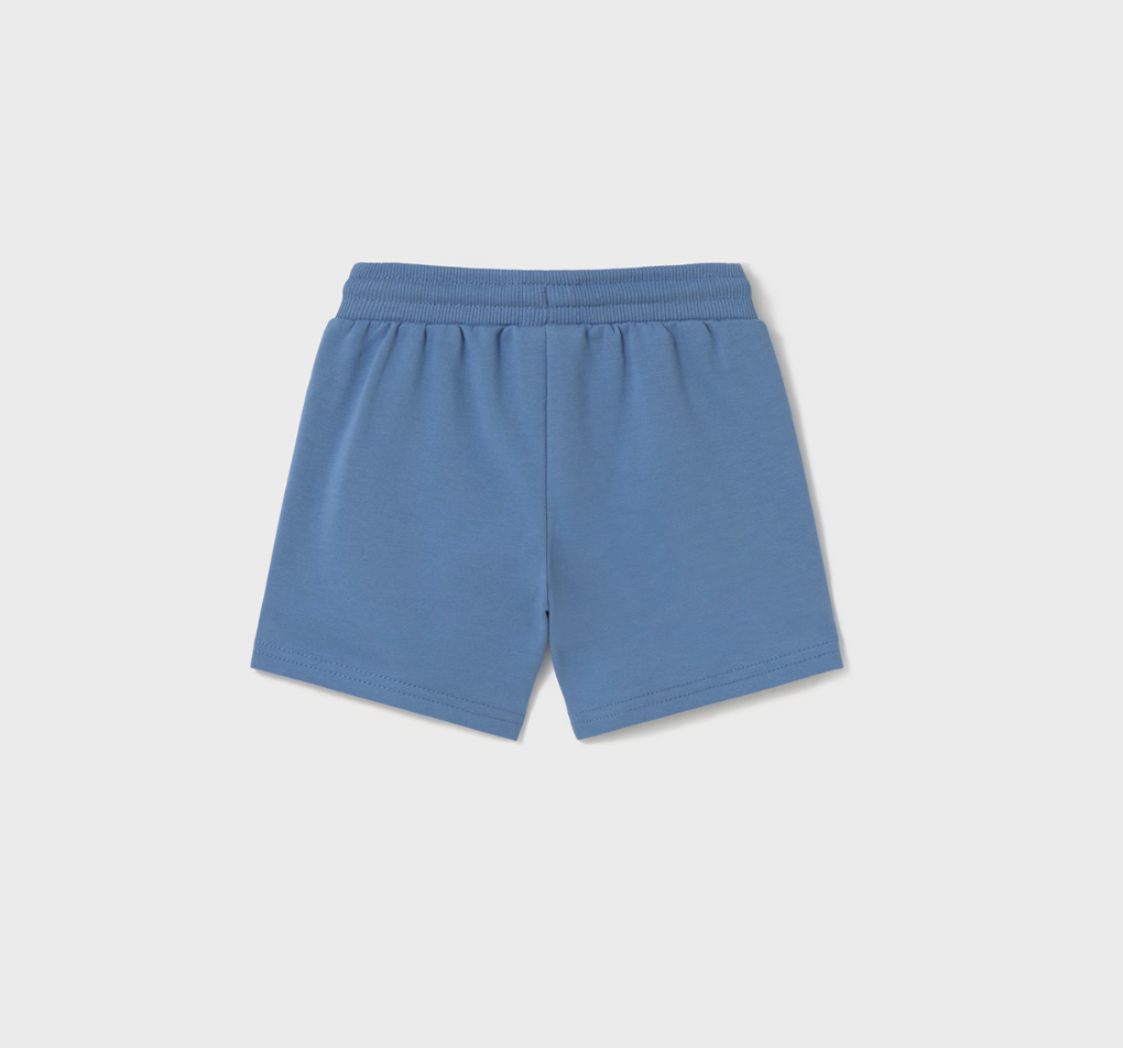 Mayoral boy blue knit shorts with functional drawstring.