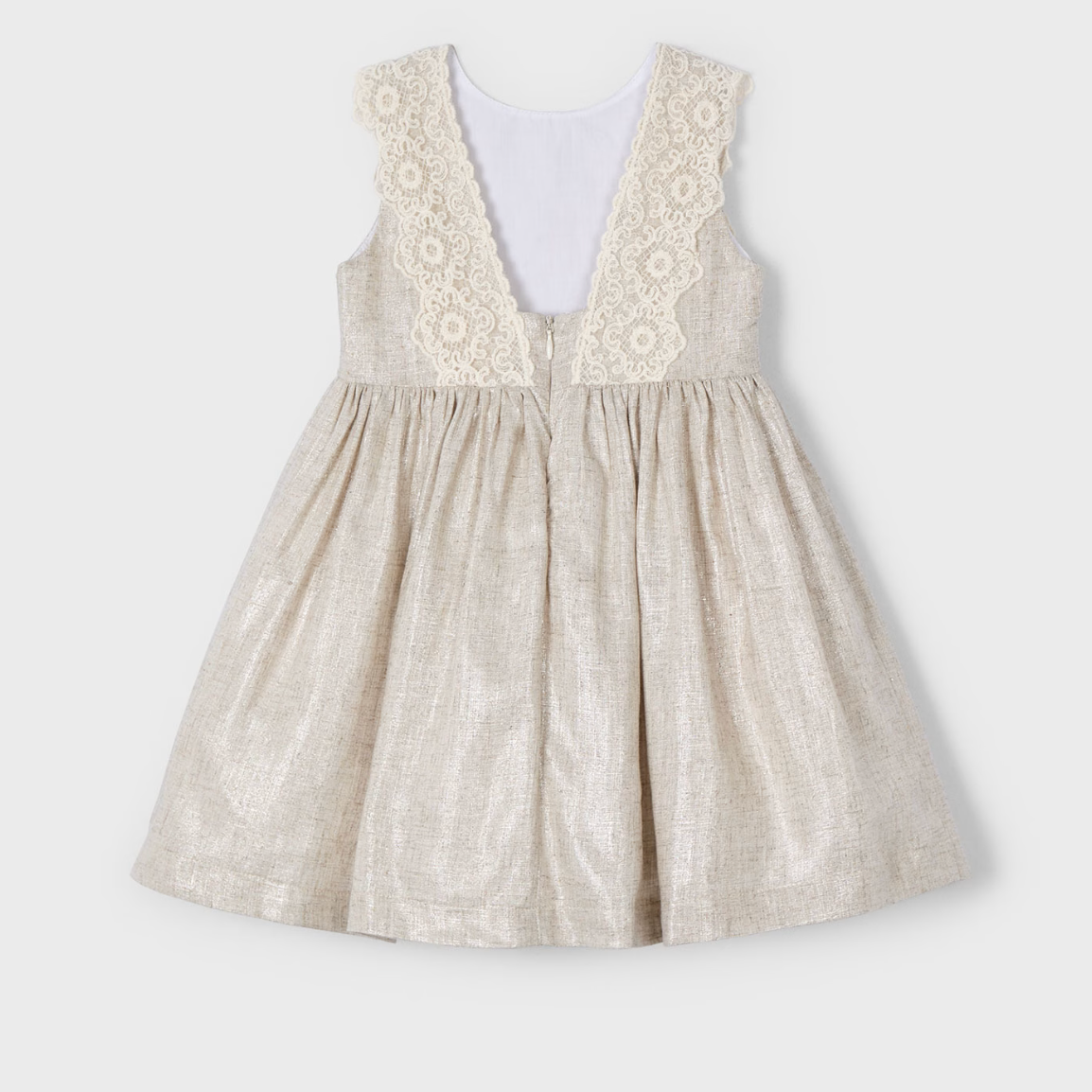 Mayoral girl’s light linen-blend Nadia dress in soft neutral tones