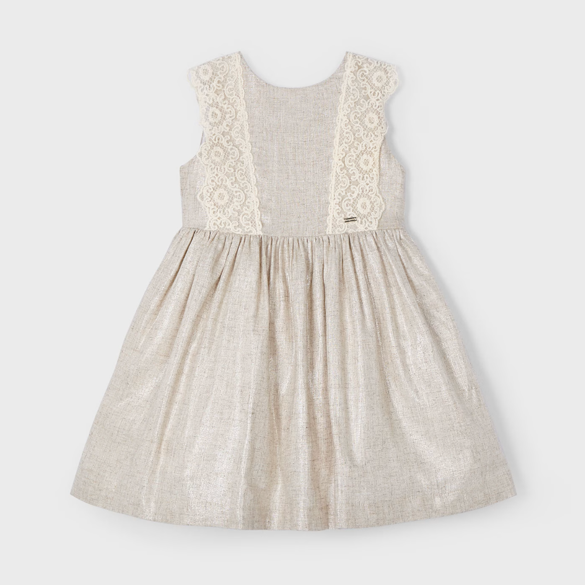 Mayoral girl’s light linen-blend Nadia dress in soft neutral tones