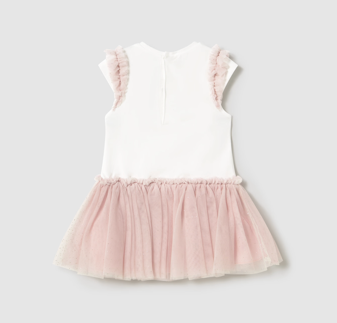 Mayoral girl pink tutu dress with layered skirt and cotton lining.