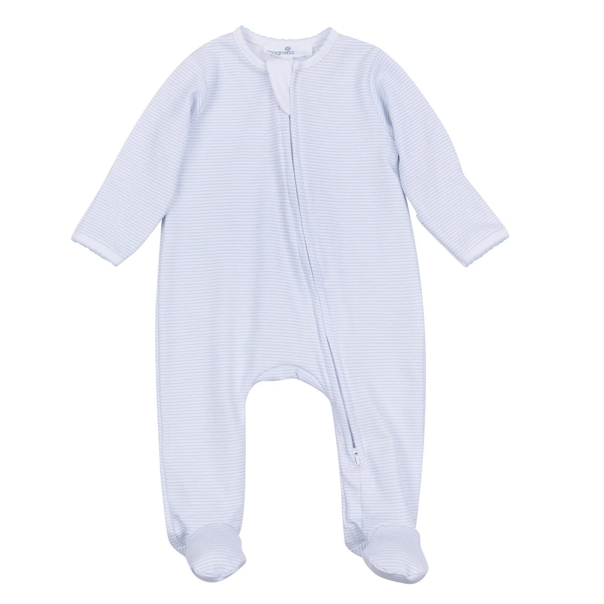 Magnolia Baby Light Blue Mini Stripes Zip Footie