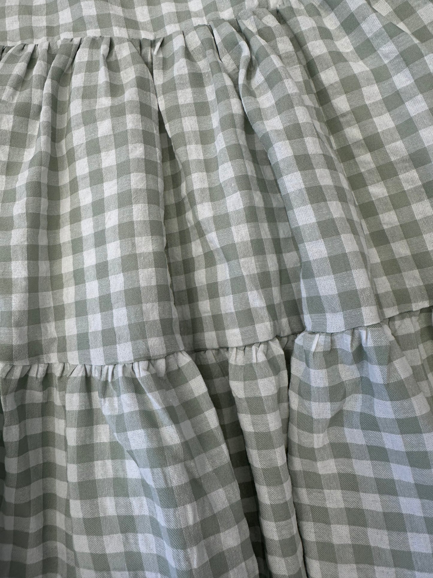 Moss green gingham spaghetti strap dress for girls.