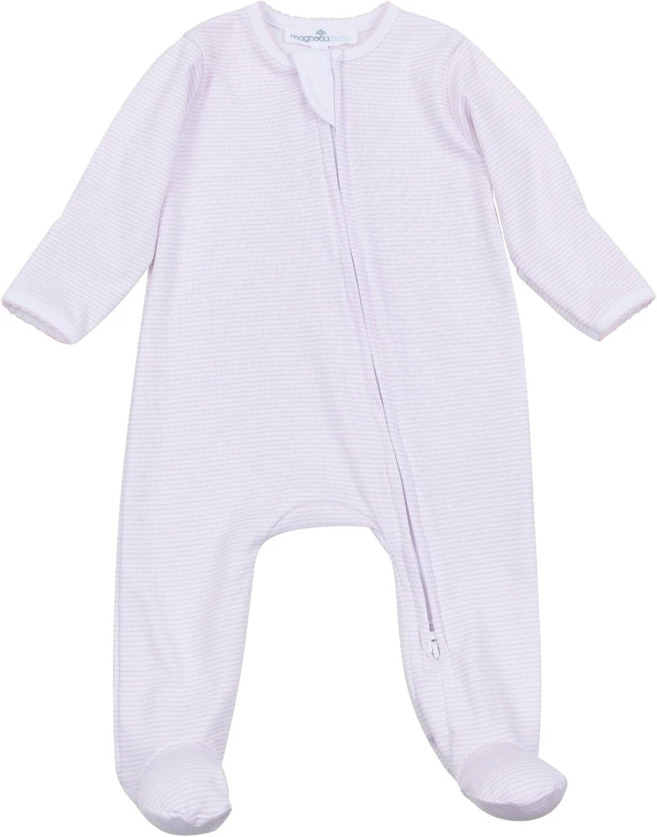 Magnolia Baby Pink Mini Stripes Zip Footie