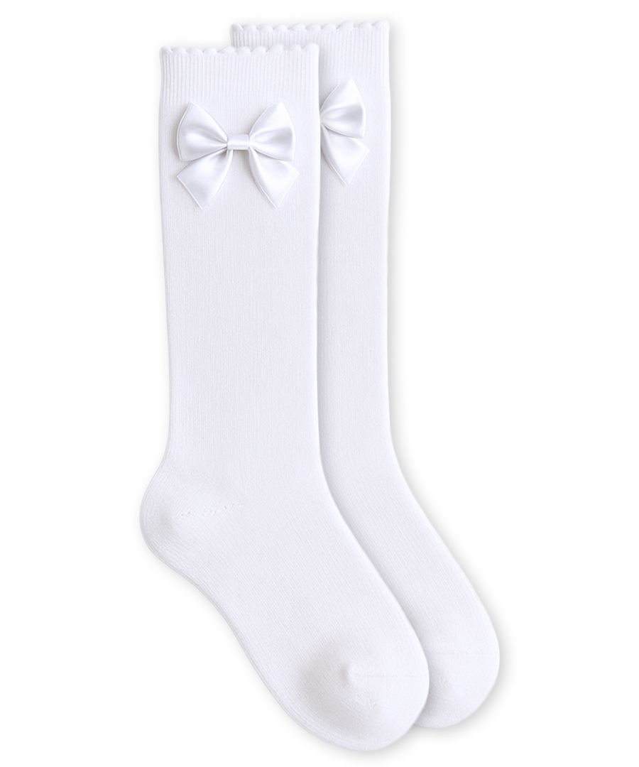 Jefferies Satin Bow Scalloped Top Knee High Socks