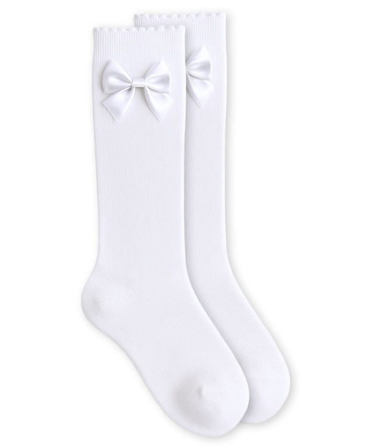 Jefferies Satin Bow Scalloped Top Knee High Socks