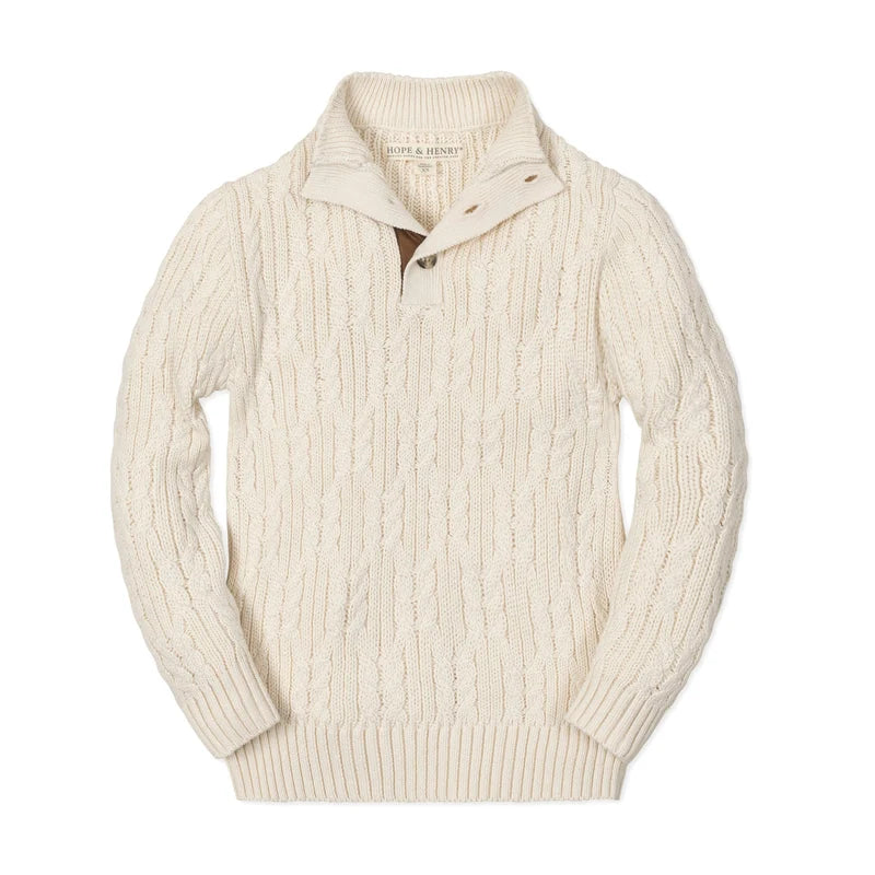 Hope & Henry Organic Mock Neck Cable Sweater