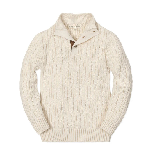 Hope & Henry Organic Mock Neck Cable Sweater