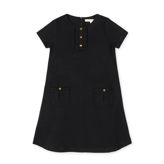 Hope & Henry Ponte A-Line Ruffle Placket Black Dress