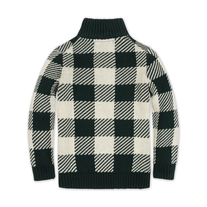 Hope & Henry Deep Green Organic Check Half Zip Sweater