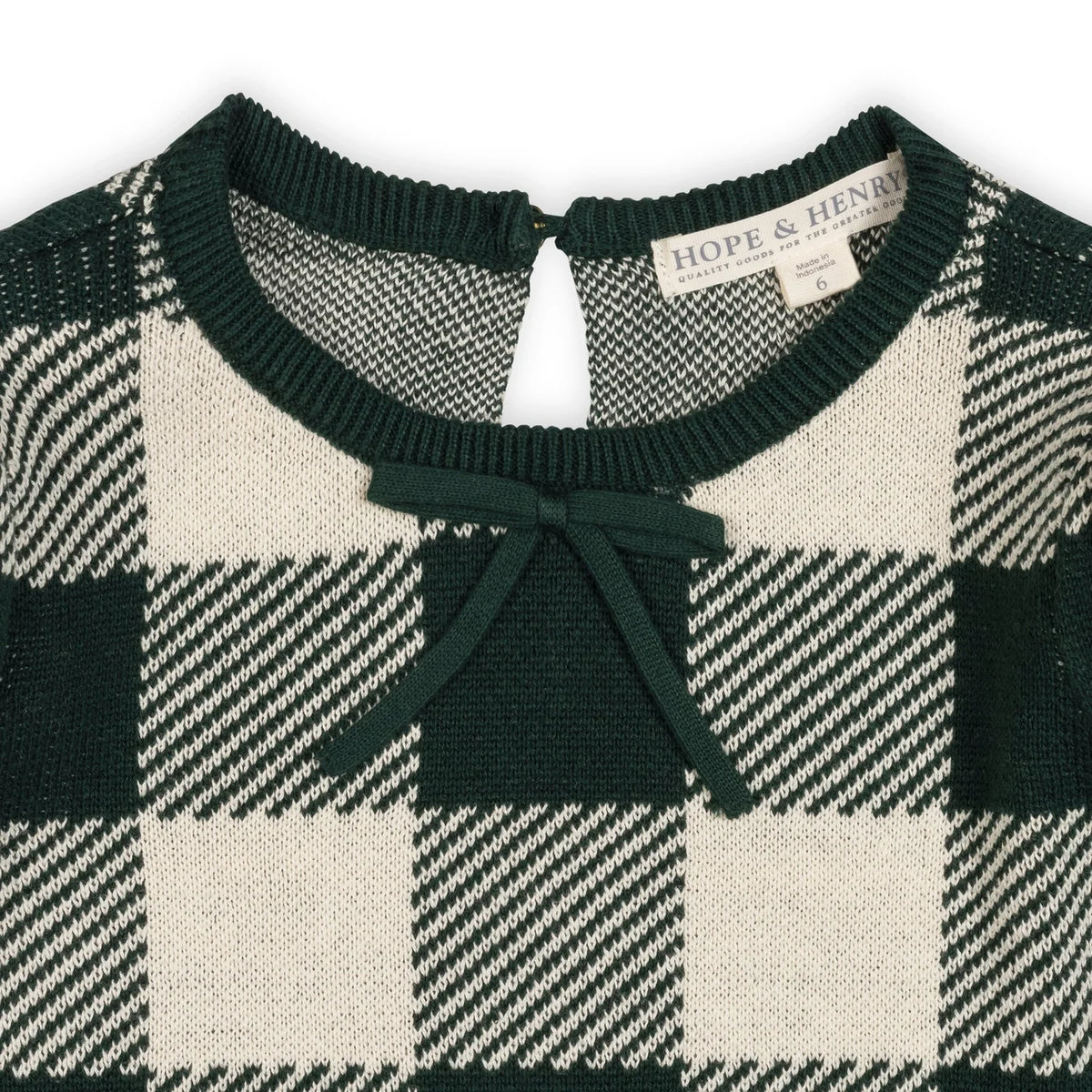 Hope & Henry Green Check Organic Puff Sleeve Sweater Dress