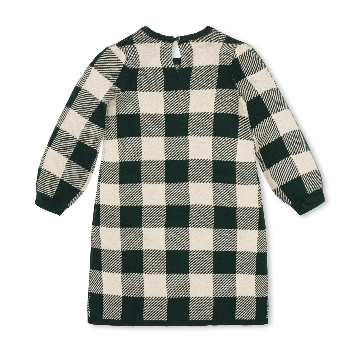 Hope & Henry Green Check Organic Puff Sleeve Sweater Dress