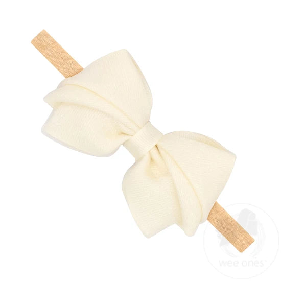 Wee Ones Small Pleated Organza Grosgrain Underlay Bow on Baby Band-Off White