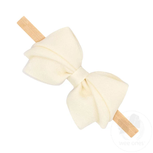Wee Ones Small Pleated Organza Grosgrain Underlay Bow on Baby Band-Off White