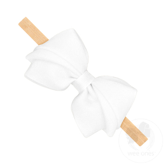 Wee Ones Small Pleated Organza Grosgrain Underlay Bow on Baby Band-White