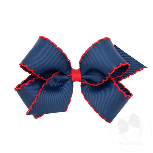 Wee Ones Navy/Red Moonstitch Hair Bow