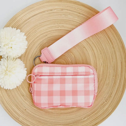 Pink Gingham Wristlet