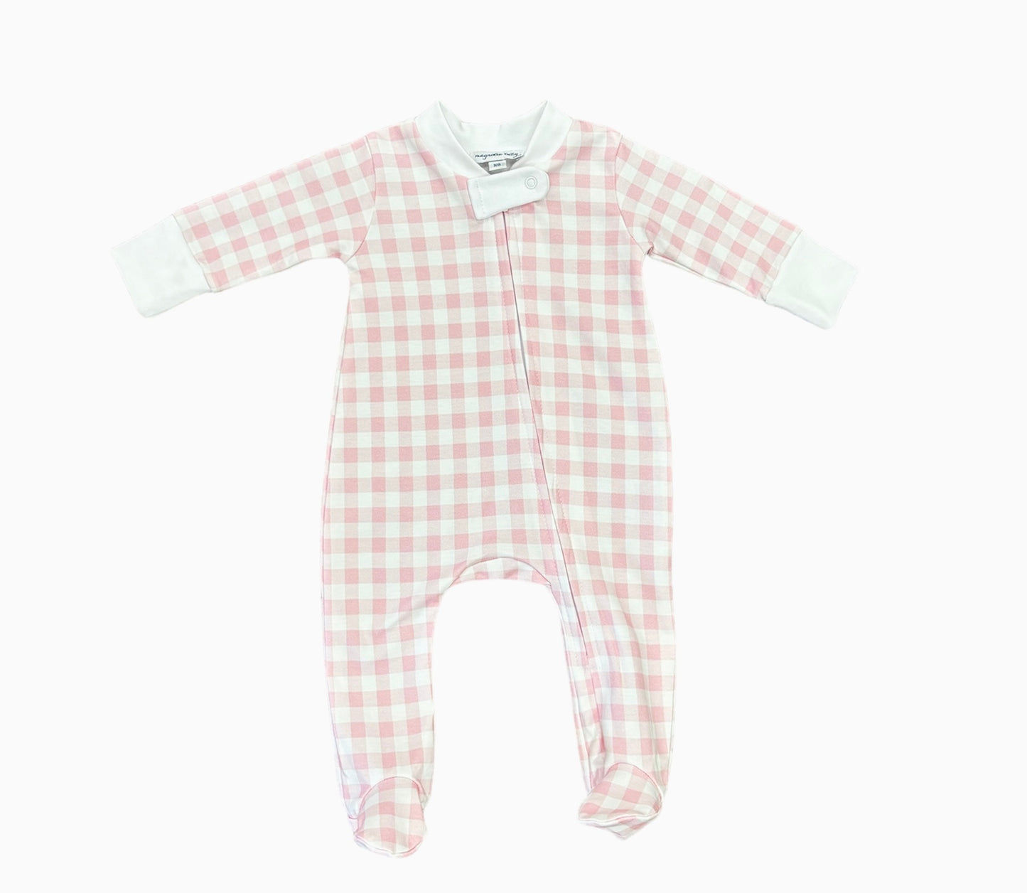 Magnolia Baby Pink Baby Checks Zipped Footie