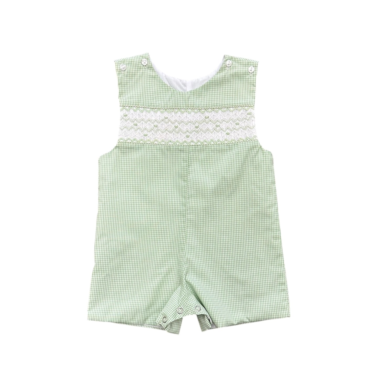 Lulu Bebe Pete Green Gingham Smocked Shortall