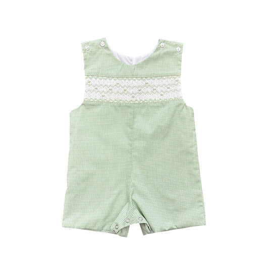 Lulu Bebe Pete Green Gingham Smocked Shortall